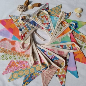 Handmade Vintage 70&#39;s Fabric Bunting in Geometric and Florals Flower Power Tent Campervan Festival