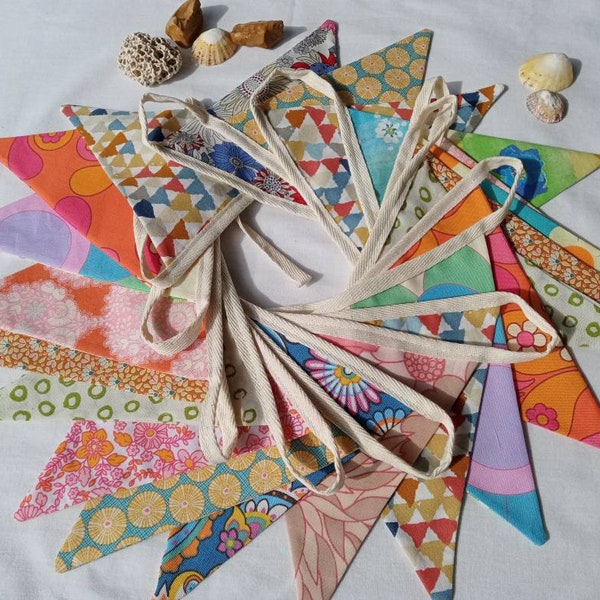 Handmade Vintage 70's Fabric Bunting in Geometric and Florals Flower Power Tent Campervan Festival