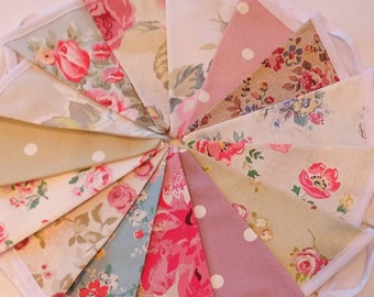 Handmade Fabric Bunting with vintage Cath Kidston and Clarke & Clarke Floral and Polka Dot fabrics Bedroom Garden Wedding