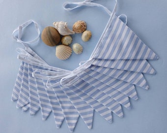 Handmade Nautical Seaside Bunting in Blue and White Stripe fabric from Rose and Hubble/ Beach Hut/Campervan/Baby Boy