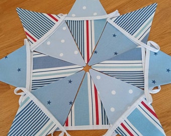 Handmade Bunting in Red White and Blue, Stars, Stripes and Spots with Fabrics from Clarke & Clarke 15 flags