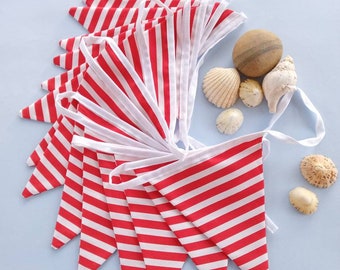 Handmade Nautical Seaside Bunting in Red and White Stripe fabric from Rose and Hubble/ Beach Hut/Campervan/Bedroom/Playroom