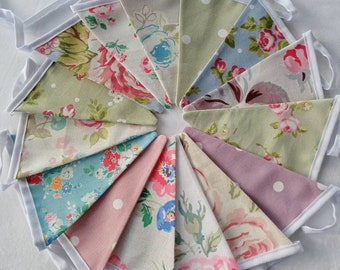 Handmade Fabric Bunting with vintage Cath Kidston and Clarke & Clarke Floral, Rose, Rosebud and Polka Dot fabrics Bedroom Garden Wedding