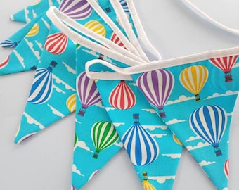 Handmade Children's Nursery Playroom Bunting with Hot Air Balloon Fabric from Rose and Hubble.