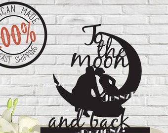 Silhouette Couple To The Moon and Back Wedding Cake Topper