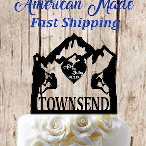 Rock Climbing Couple - Personalized Wedding Cake Topper - First Names - Last Name - Event Date - Mountain Wedding - Adventure Awaits