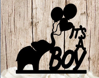 Its A Boy, Its A Girl - Cake Topper For Gender Reveal, Baby Shower, Birth Announcement - Baby Elephant with Balloons - Baby Elephant Theme