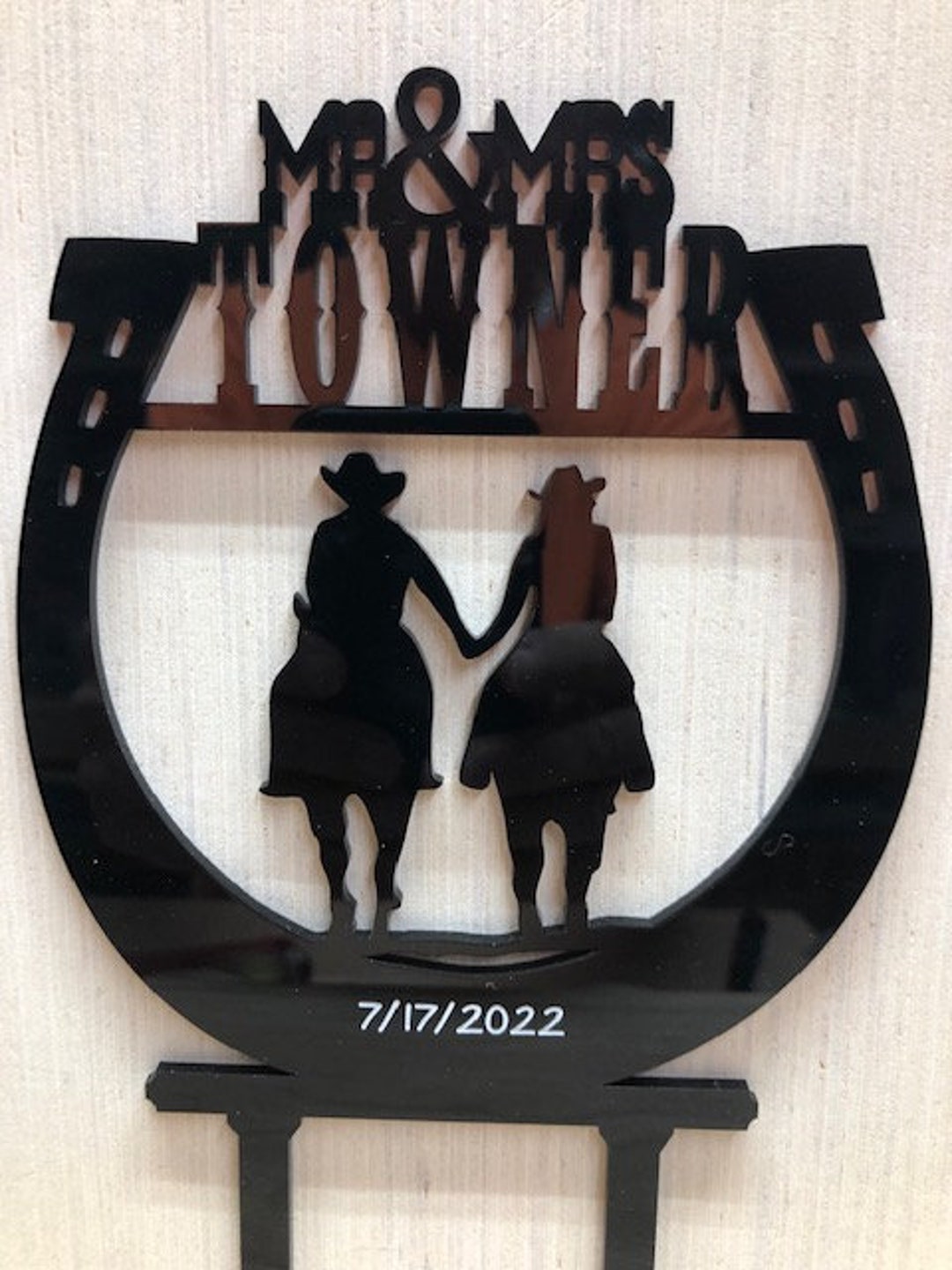 Personalized Western Horseshoe Couple Holding Hands Riders Mr \u0026 Mrs Surname  Date Wedding Cake Topper MADE in Usa…..ships From USA - Etsy, image size:1080x1440