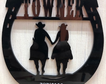 Personalized Western Horseshoe Couple Holding Hands Riders Mr & Mrs Surname Date Wedding Cake Topper  MADE In USA…..Ships from USA