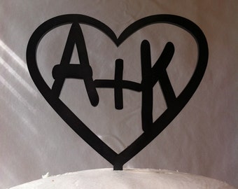 Carved Initials In A Heart Custom Personalized Wedding Cake Topper MADE In USA…..Ships from USA