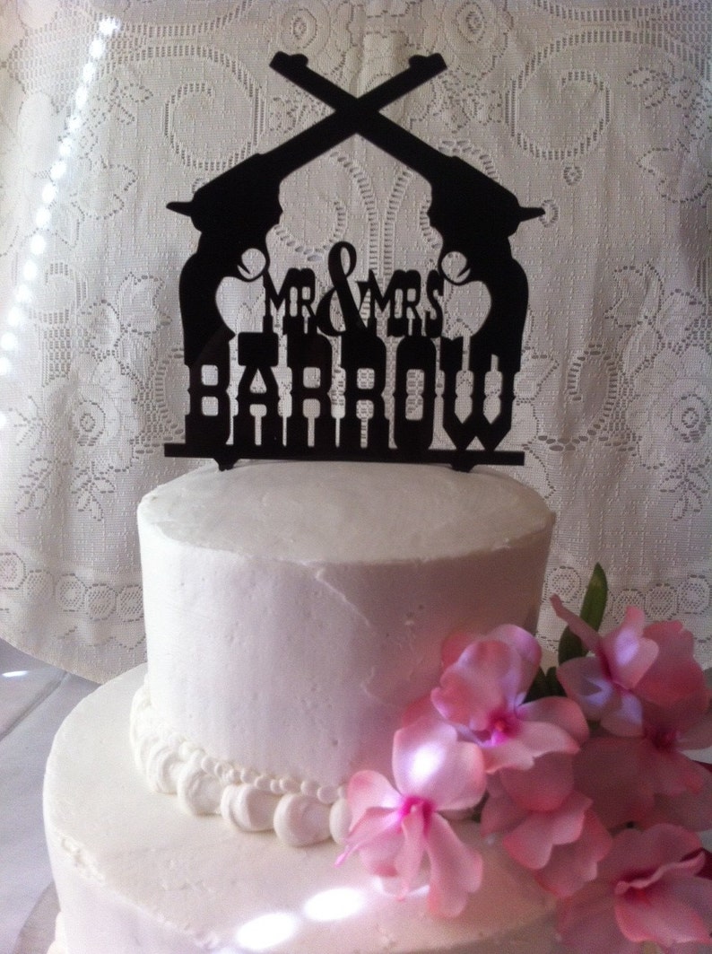 Country, Rustic, Western Pistol Custom Personalized Wedding Cake Topper MADE In USA..Ships from USA image 2