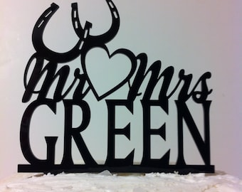 Western Wedding Cake Topper, Open Heart And Horseshoes  Mr & Mrs Your Last Name Custom Wedding Cake Topper  MADE In USA…..Ships from USA