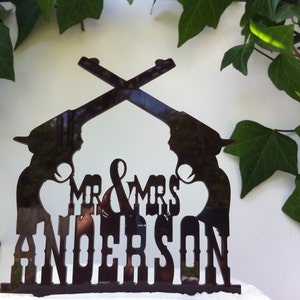 Country, Rustic, Western Pistol Custom Personalized Wedding Cake Topper MADE In USA..Ships from USA image 1