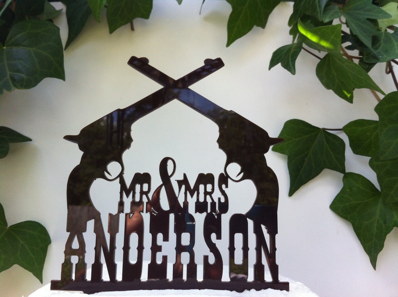 Country, Rustic, Western Pistol Custom Personalized Wedding Cake Topper MADE In USA..Ships from USA image 1