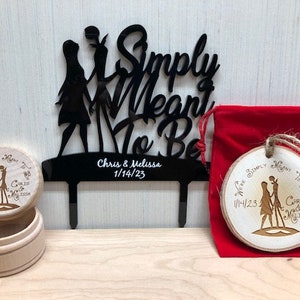 Coordinating Simply Meant To Be Personalized Wedding Cake Topper-Ring Box-Wood Slice Wedding Ornament