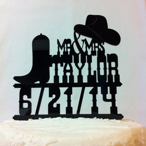 Western Wedding Cake, Rustic Country & Western  Hat And Boot Custom Name Wedding Cake Topper With Date MADE In USA…..Ships from USA