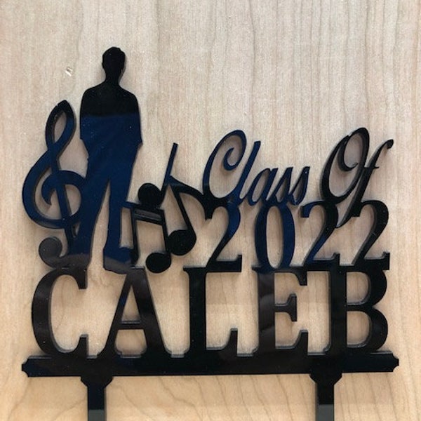 Personalized Graduation Cake Topper Music Notes with choice of Female or Male Student, Class of (your choice)