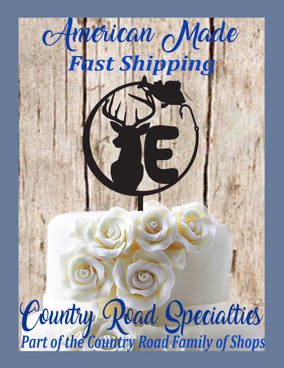Hunting and Fishing Cake Topper Personalized With One Initial