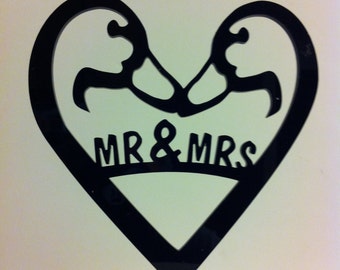 Rustic Country Mr & Mrs Duck Customized Acrylic Wedding Cake Topper