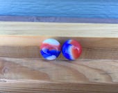 Aggie patriotic marble glass vintage toy game strand colored set marbles white Akro opaque swirl Vitro red blue agate patriot