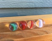 Cat 39 s eye marble green red white glass clear vintage toy game strand four set marbles strand cat vane old crystal catseye single