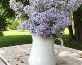 White medium pitcher vintage glass pottery unmarked minimalist basic vase ironstone primitive farm farmhouse water jug gravy shabby chic