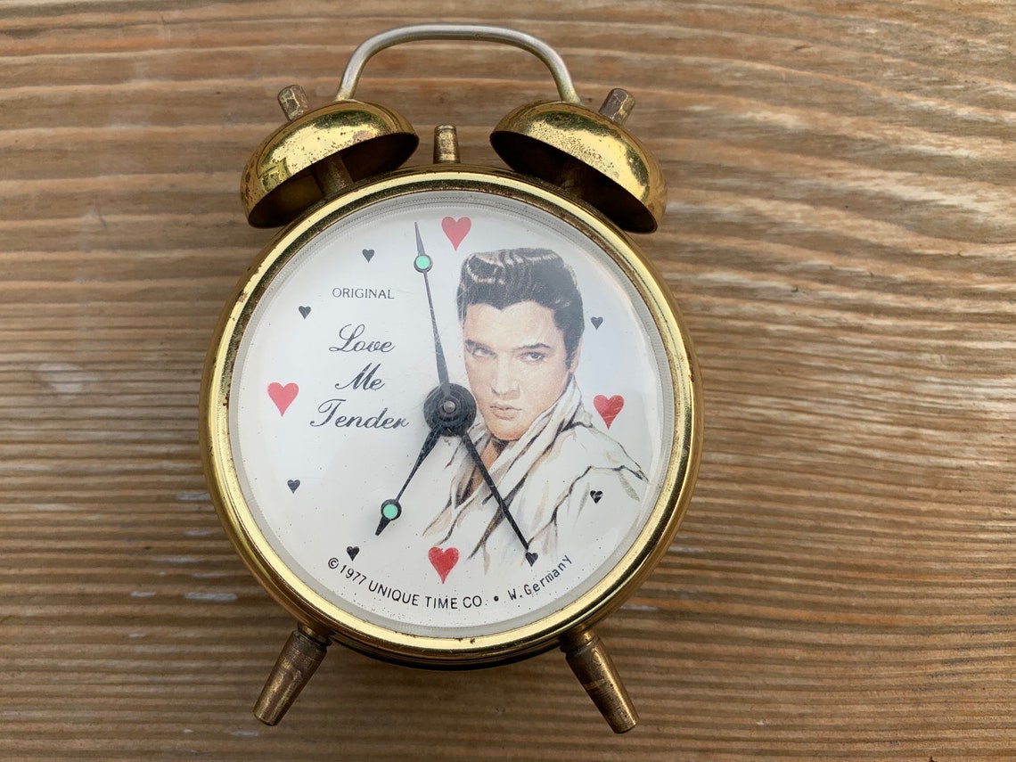 Elvis Clock wind up gold metal alarm West Germany Unique Clock Etsy