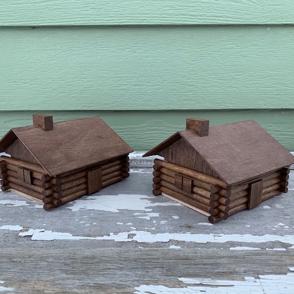 ONE Log Cabin Box Container Folk Art Wood Wooden Jewelry Trinket Storage Handmade Display Brown Kit Cozy Up North