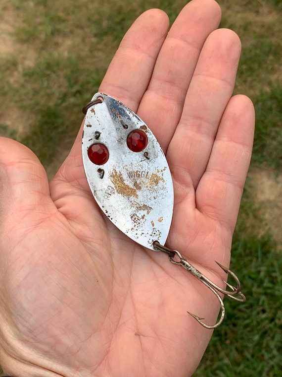 Red Eye Wiggler Fishing Lure Vintage Silver Large Rustic Red Eye Wiggler Fishing Lure Vintage Silver Large Rustic