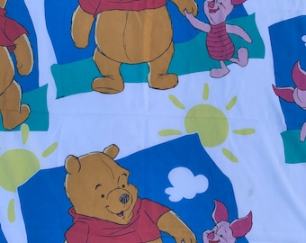 Winnie the Pooh twin flat sheet vintage kid child nursery room decor bedding bed blanket salvage material fabric Bear Piglet Walt Disney USA