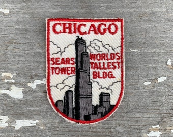 Chicago Illinois Patch Sears Tower Souvenir  Tourist Collectible Fabric Sew On Vacation Landmark Tallest Building Vintage