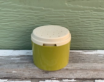 Tupperware Spice Shaker Cup Salt Pepper Avocado Green olive Retro Plastic Stacking Stackable Picnic Kitchen