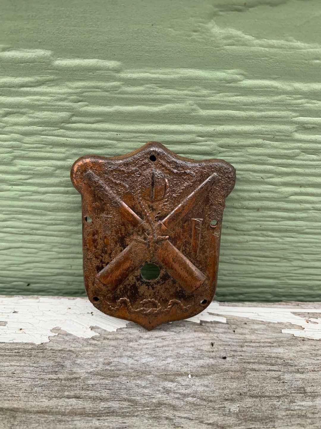 Navy Padlock Face Brass Crossed Cannons Rope Pulley Embossed Metal