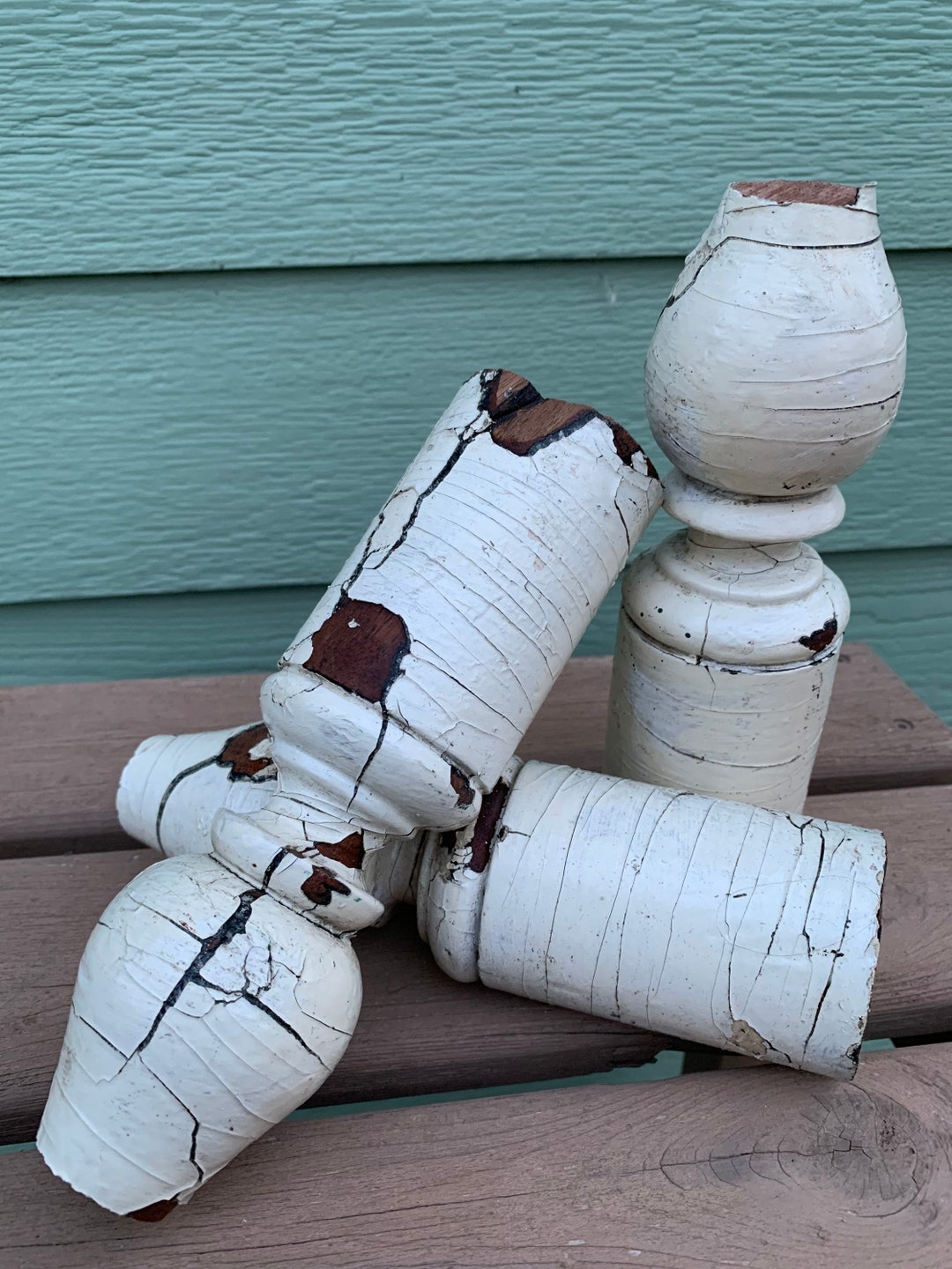 Chippy White Spindles Architectural Salvage Set Crackle Shabby Chic