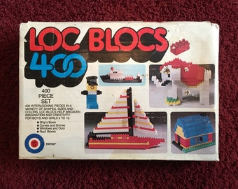 Loc Blocs vintage building set toy blocks Entex ship house elephant boat toys stacking incomplete replacement pieces original box