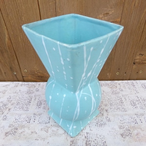 McCoy Vase Matte Aqua Blue Art Deco Vintage Pottery Ceramic Glass Square Ball