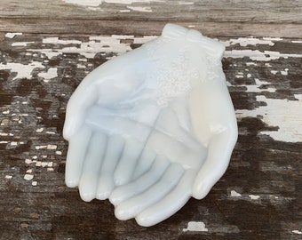 Avon Hands Milk Glass Dish Jewelry Tray White Victorian Art