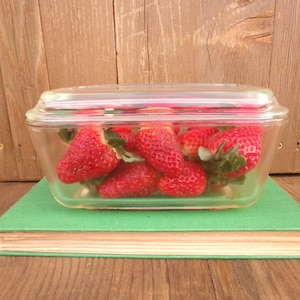 Pyrex Refrigerator Dish With Lid Clear Glass Rectangle Long Striped Set Transparent 502 Made In USA Kitchenware Mid Century MCM