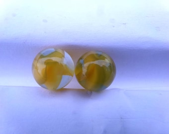Set Two Vitro Multiple Vane Cat's Eye Marble Yellow Tangerine Glass Vintage Toy Game Strand Cat