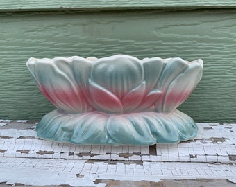 Royal Copley Planter Flower Ceramic Glass Pottery Vintage Oval Blue Pink Lotus Tulip Glazed Pot Houseplant Dish Bowl