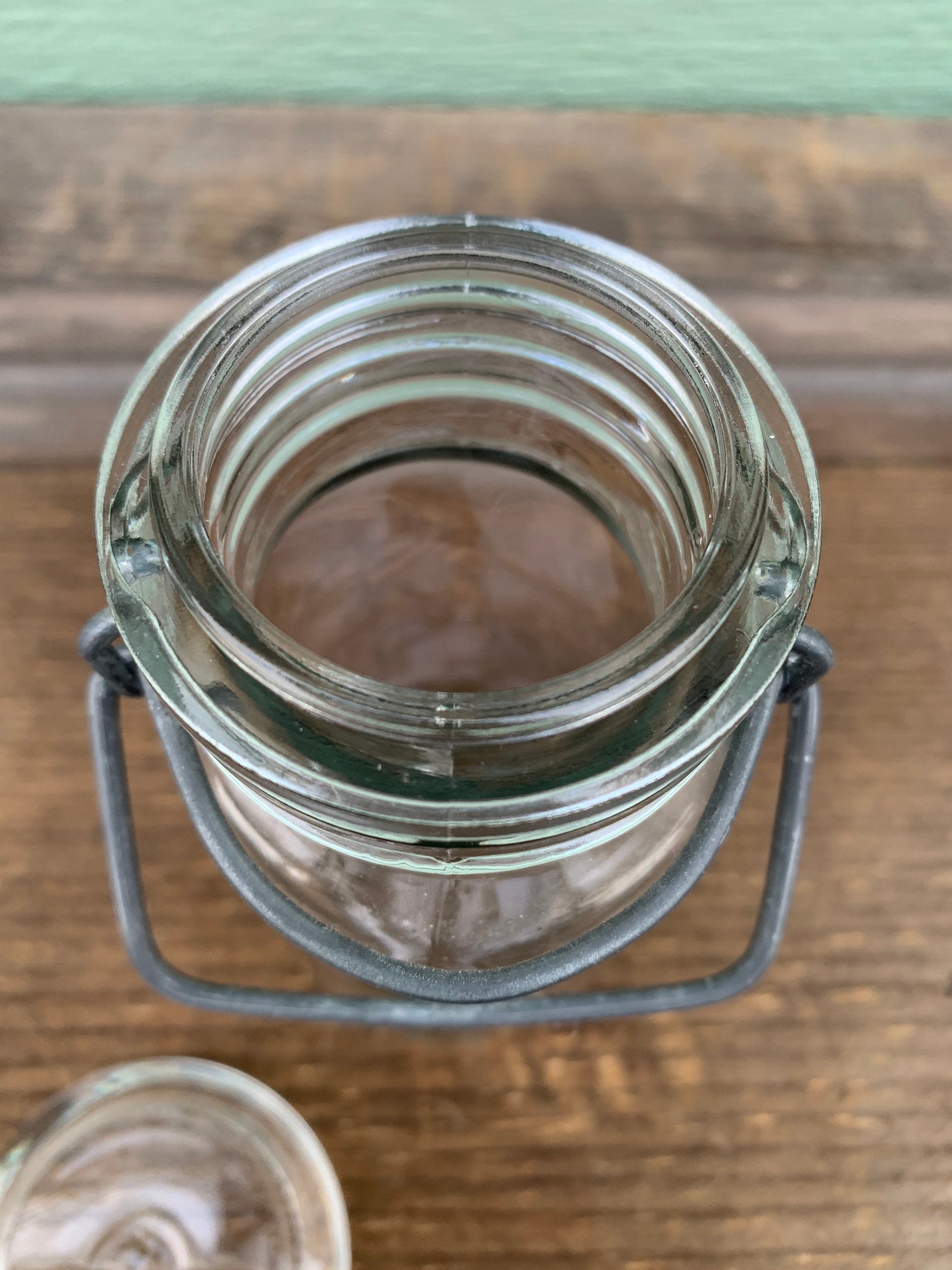 14 Inch Clear Glass Container in Gold Wire Basket - Garden Cottage