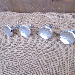 Retro Chrome Concave Cabinet Knobs, Shiny Round Drawer Pulls, Set of 4