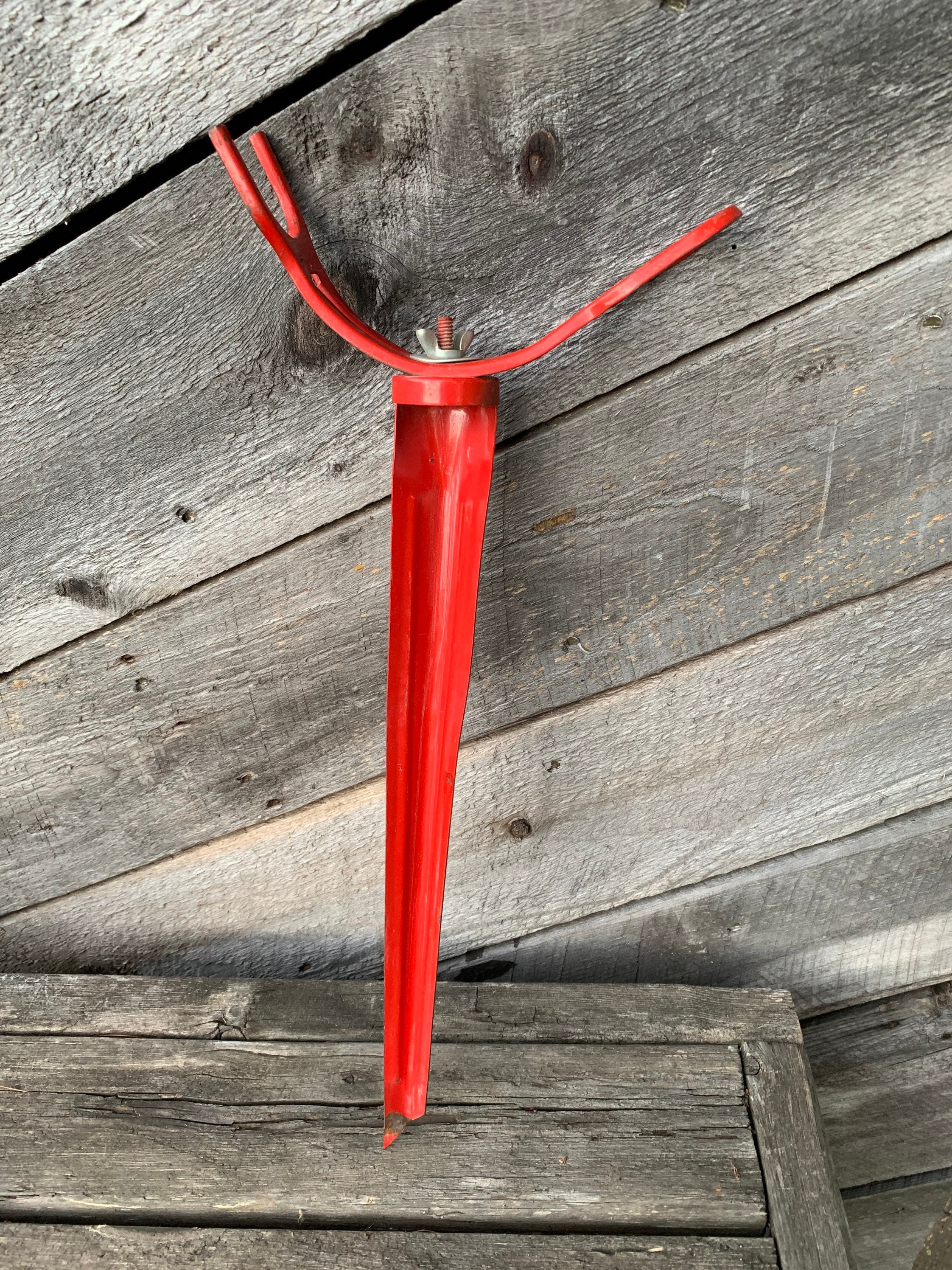Fishing Pole Holder Rod Stand Shore Fishing Red Metal Vintage Reel Ground  Stake Lake Stream River Tool Camping Backpacking Backcountry 