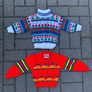 Boy Sweater Red White Warm Winter Turtleneck Boat Anchor Acrylic Retro vintage Baby Toddler Bright Colorful Shirt Long Sleeve