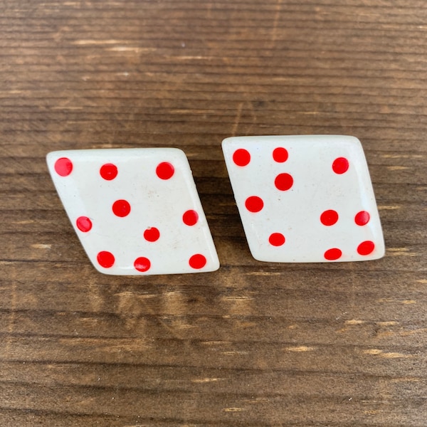 Polka Dot Earrings Post Stud White Red Retro Vintage Large Diamond Geometric Acrylic Bombshell Hollywood Bold MCM Mid Century