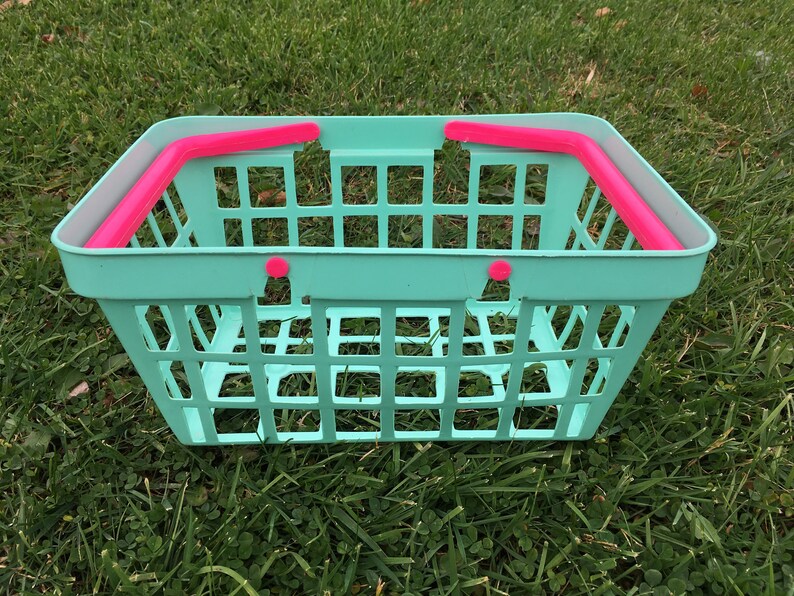 Toy Picnic Basket Vintage Platic Playhouse Pink Green Girl Etsy