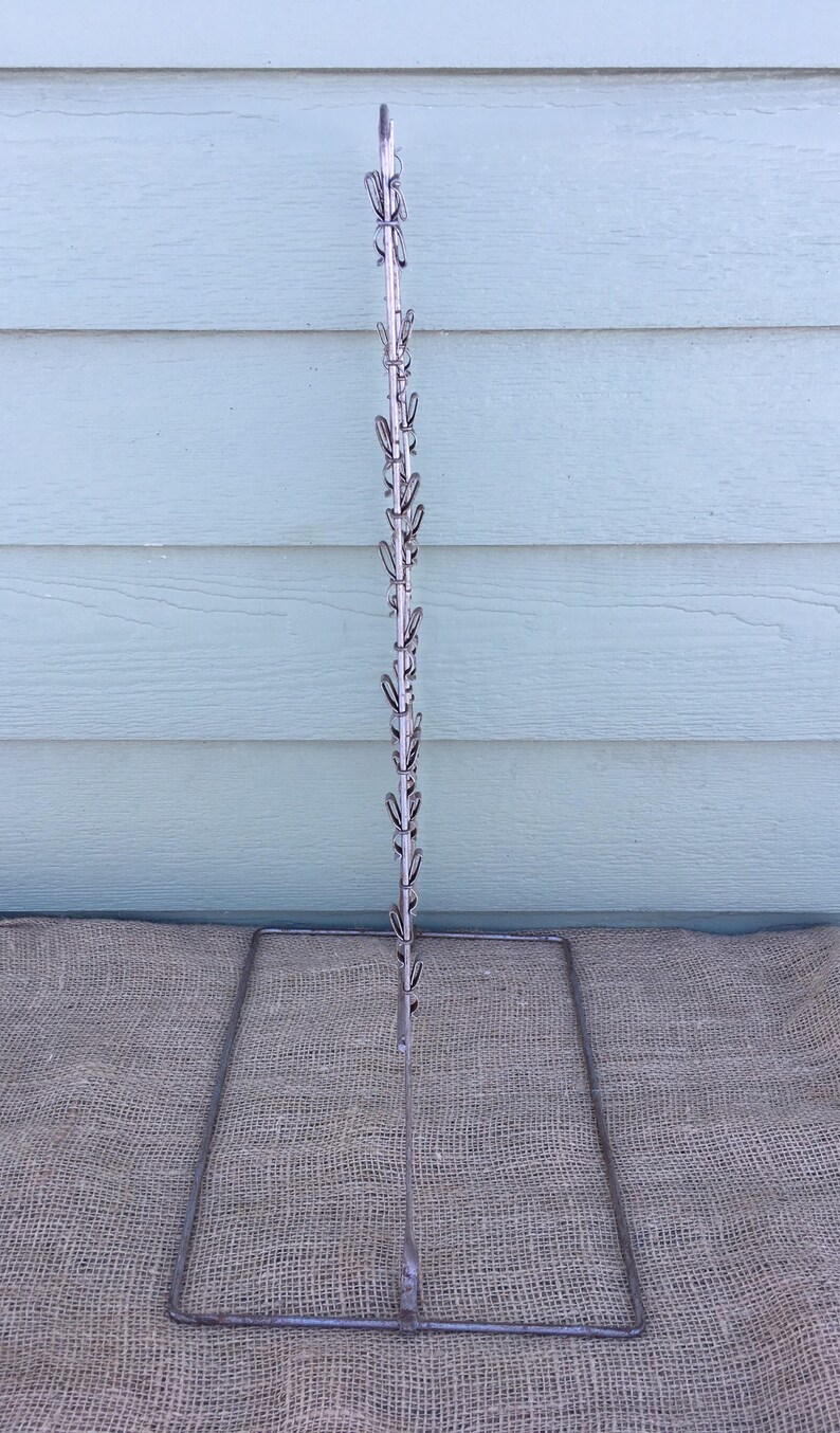 Metal display rack clip up hook hooks craft show vintage sale stamped card jewelry hanger upright vertical garden shed seed packet chips