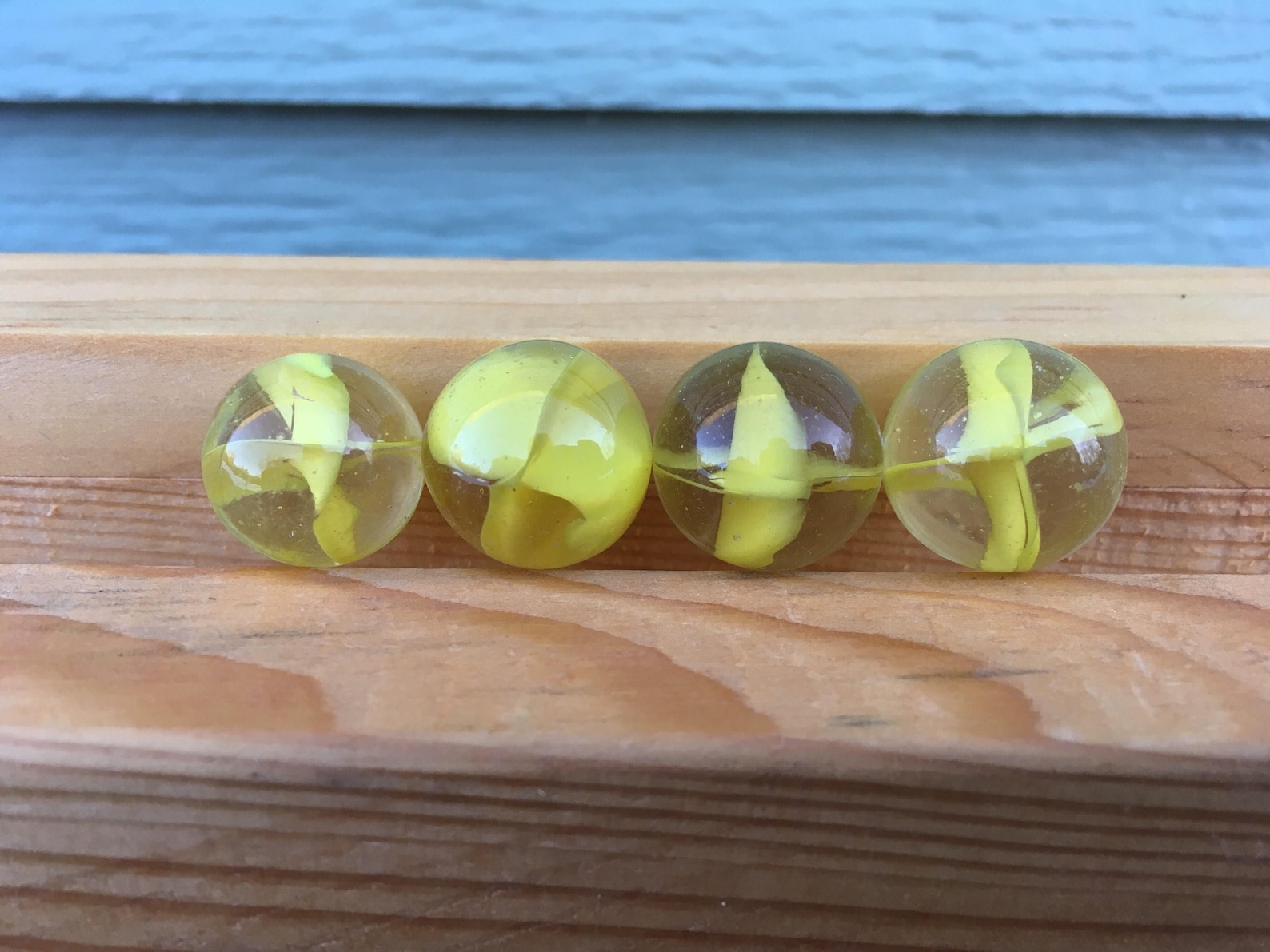 Cat's Eye Marble Yellow Glass Clear Vintage Toy Game Strand Colored
