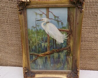 Framed Snowy Egret Print Pook Page Illustration Doubleday Birds 1926 Color Wall Art Vintage R E Todhunter Small Natural White Feathers