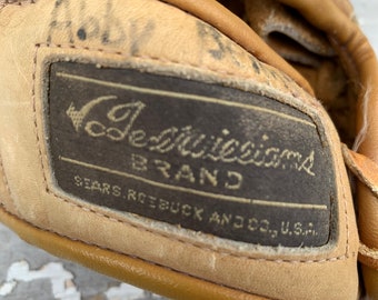 Ted Williams Baseball Glove Sear Ball Leather Flex Action vintage Genuine Weathered Brown Custom Built Hand Pro Style Pocket Left LHT